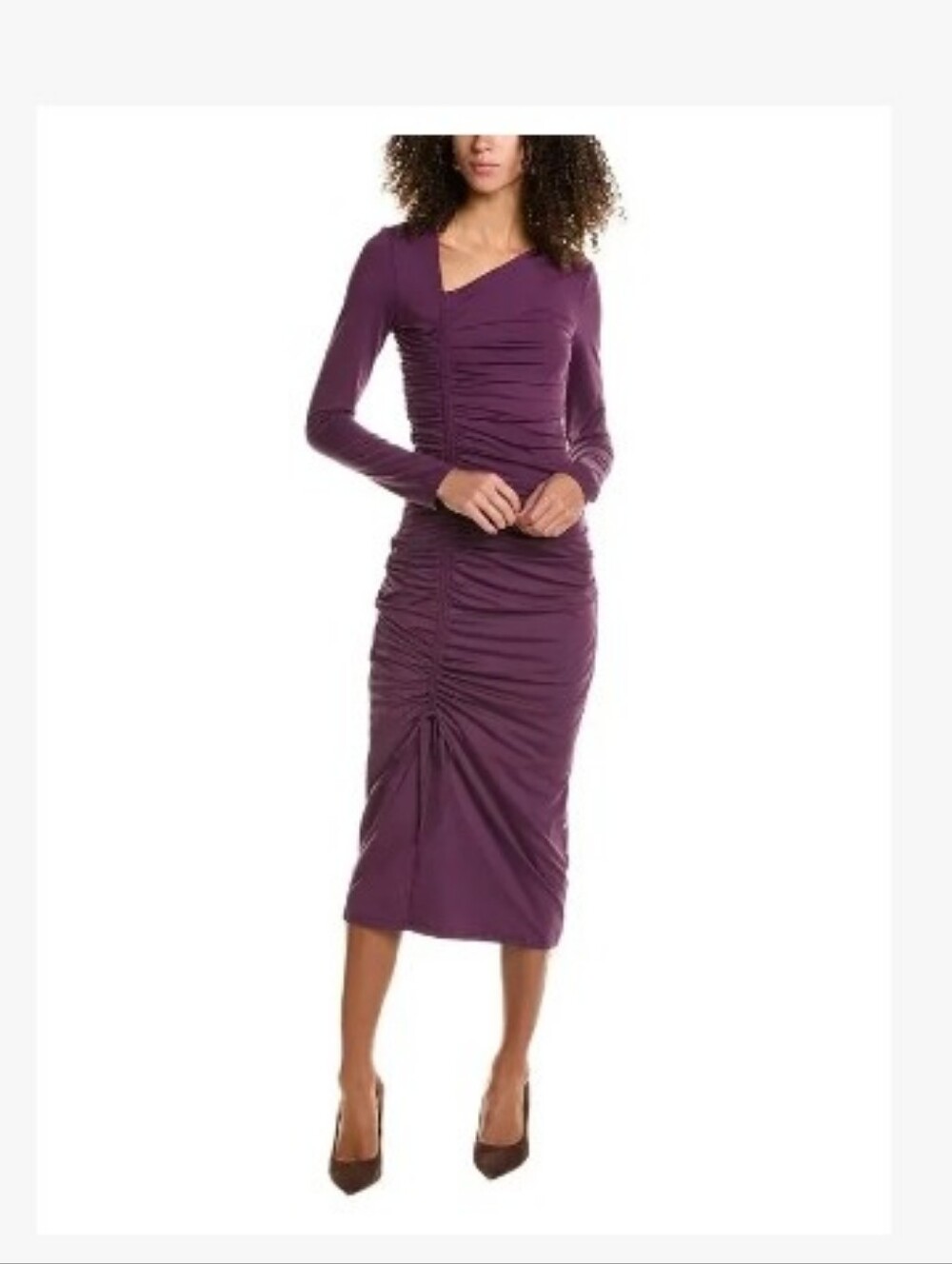 Rachel Parcell Asymetric Shirred Plum Ruched Long-Sleeve Midi Dress Sz XL NEW